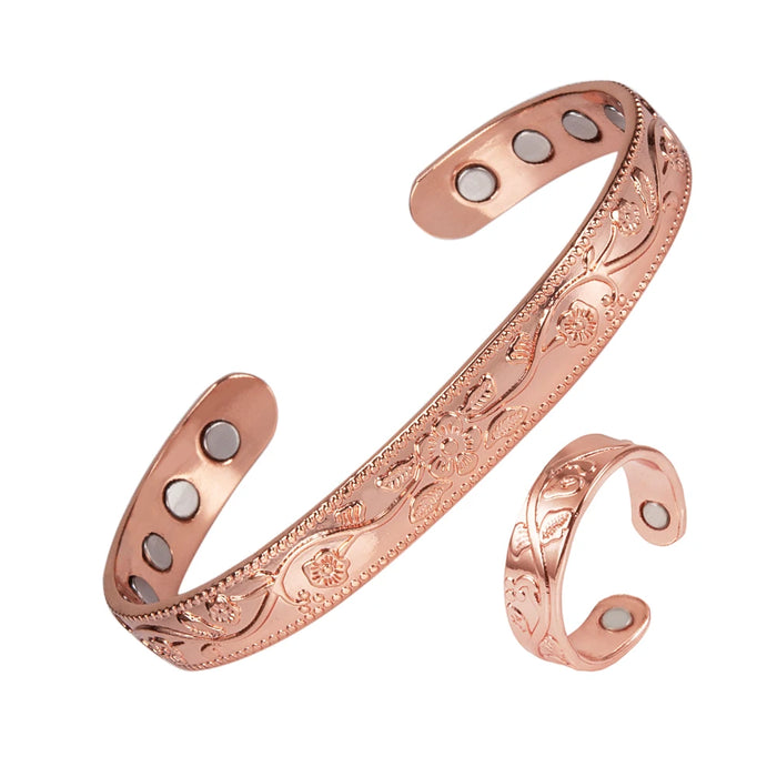 Solid Copper Bracelets for Women Adjustable Cuff Flower Copper Magnetic Bracelet Arthritis Benefit Health Energy Bracelet Female
