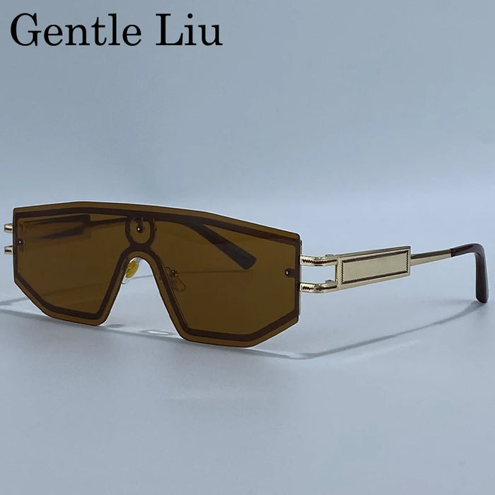 Gafas de sol Steampunk de una pieza sin montura para mujer 2026 de marca de lujo, escudo a prueba de viento, gafas de sol para dama, montura de metal, gafas de sol