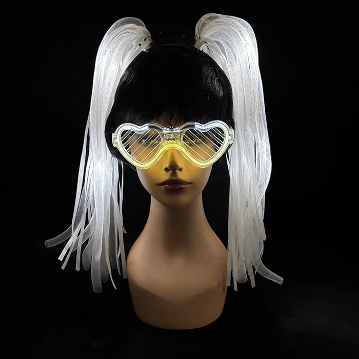 Funny LED Light Up Flashing Party Noodle Bridal Headband LED Glasses Girls Noodle Hair Bachelorette Party Rave Costume Dress Up