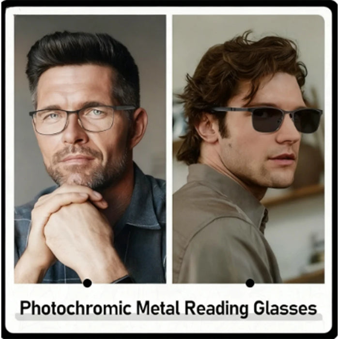 Reading Glasses Men Photochromic Blue Light Blocking Readers Wide Frame Style Metal Frame Tinted Eyeglasses