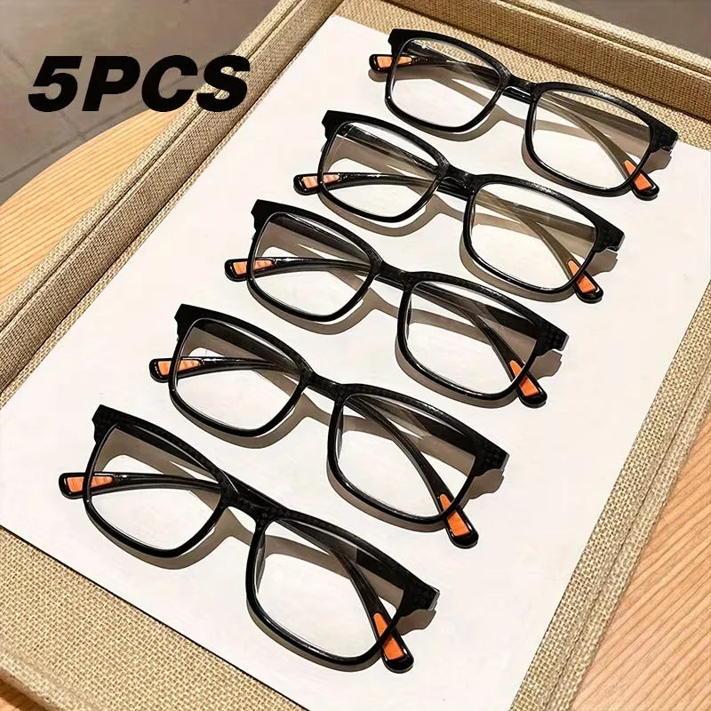 5-Piece Set of Business Square Reading Glasses, Simple and Lightweight, Anti Blue Light