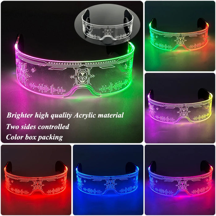 Cyberpunk LED Light Up Glasses Futuristic Luminous Unisex Eyewear Cool Glowing Glasses For Cosplay Bar Rave Club Halloween Party