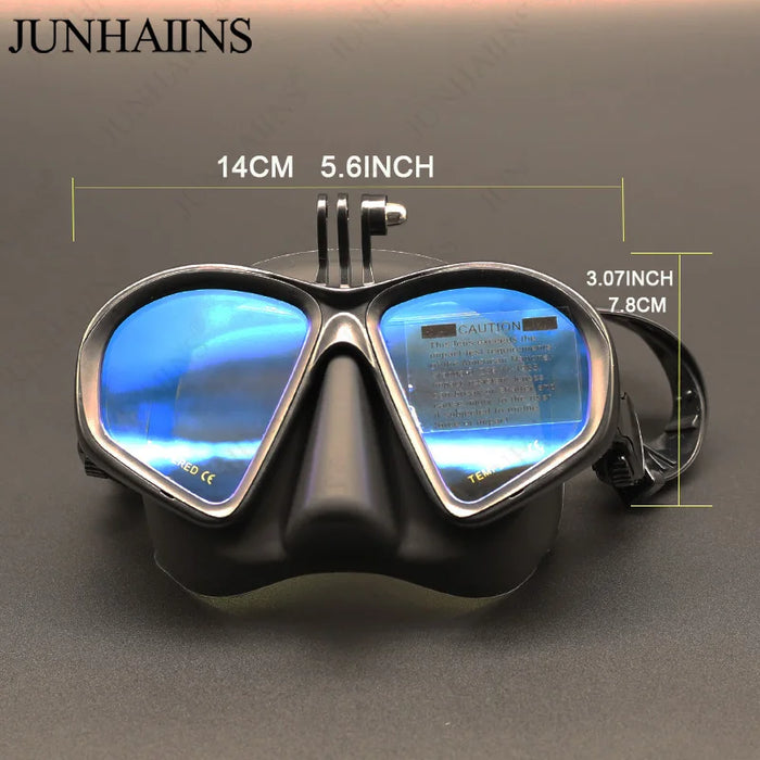 Wet Low Volume Diving Mask Tempered Glass Freedive Mask J-type Diving Mask Snorkel Set with Camera Mount Black