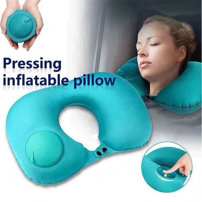 Press On Inflatable Pillow to Relax Neck Travel U-shaped Pillow Foldable and Portable With Leak Proof Device Ordinary U-shaped