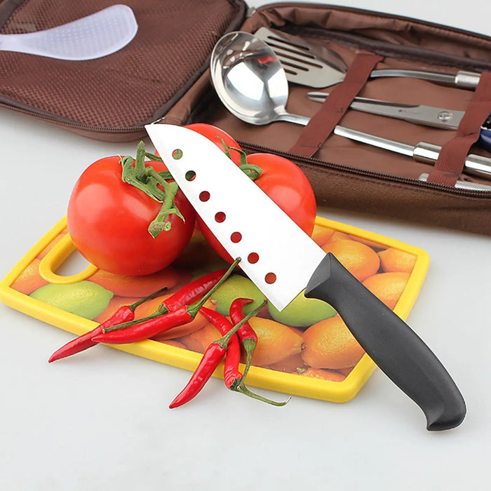 Juego de utensilios de cocina de camping de 7 piezas con bolsa de transporte para barbacoa, playa, senderismo, viajes, organizador, almacenamiento, utensilios de cocina, equipo