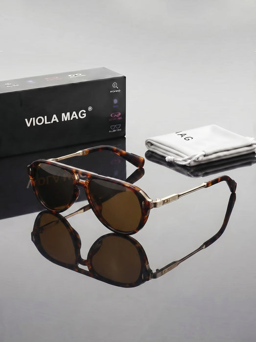 VIOLA MAG Lunettes de soleil rétro à double faisceau, monture en métal, lunettes de décoration quotidiennes pour hommes, avec étui à lunettes