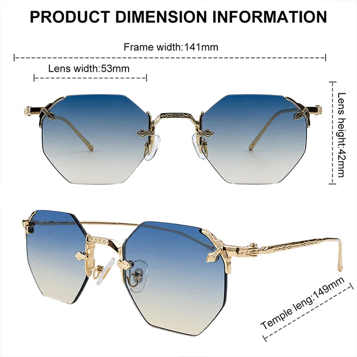 Vintage Rimless Octagon Sunglasses Men 2026 Luxury Designer Steampunk Gold Metal Frame Sun Glasses Retro Hip Hop Frameless Shade