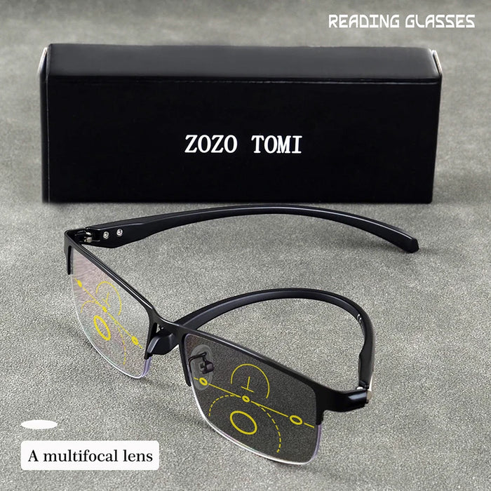 Men Women Square Progressive Multifocal Reading Glasses Photochromic Lens Ultralight Frame Flexible Temple Luxury Designer Glass