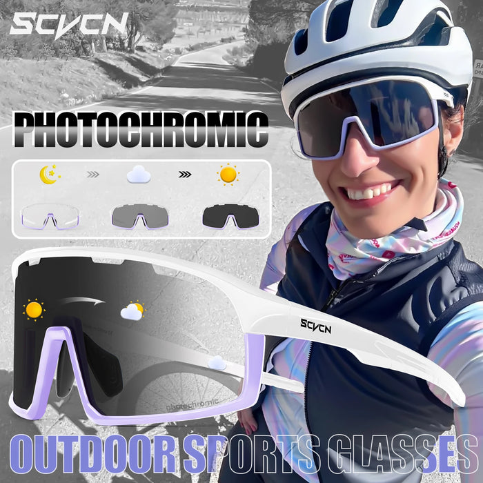 SCVCN Photochromic Cycling Glasses Hiking Drive Bicycle Sports Sunglasses Outdoor Running Sunglasses Men MTB Road Bike Glasses