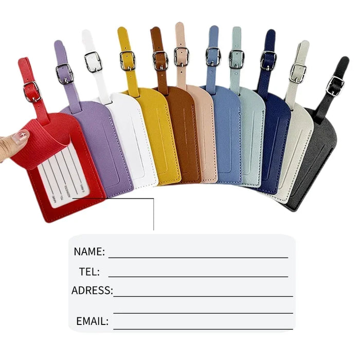 PU Leather Boarding Bag Tag Travel Luggage For Women Men Suitcase Identifier Label Baggage Name ID Address Holder Accessories