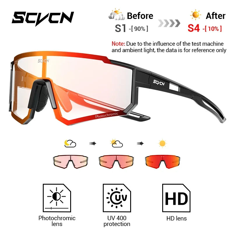 SCVCN Photochromic Cycling Glasses Night Riding Glasses Outdoor Sport Travel Sunglasses Men Women MTB Bike Golf Driving Eyewear