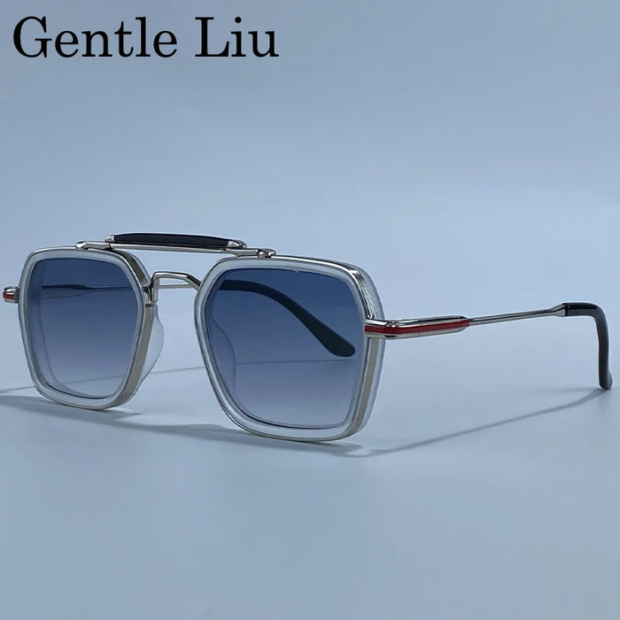 Steampunk Square Sunglasses Men 2026 Luxury Brand Polygon Metal Double Beam Sun Glasses For Male Driving Eyewear UV400 Shades