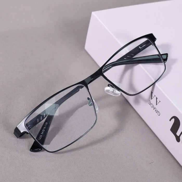 Lunettes de Lecture Anti-Lumière Bleue May Flower Homme Monture Métallique Prescription Avec Charnière à Ressort Cadre Bleu Pour Hommes +75+175