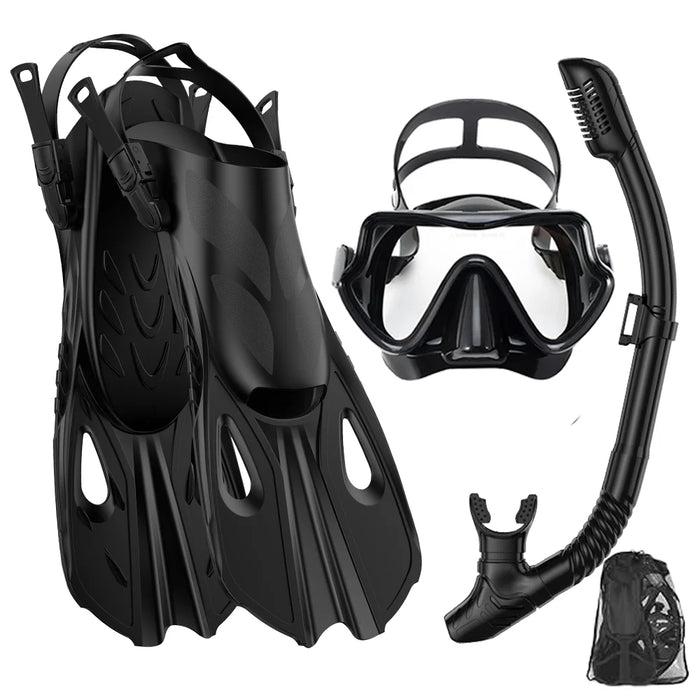 Mask Fin Snorkel Set Snorkel Gear for Adult Panoramic View Snorkel Mask Adjustable Dive Flipper Dry Top Snorkel and Travel Bag