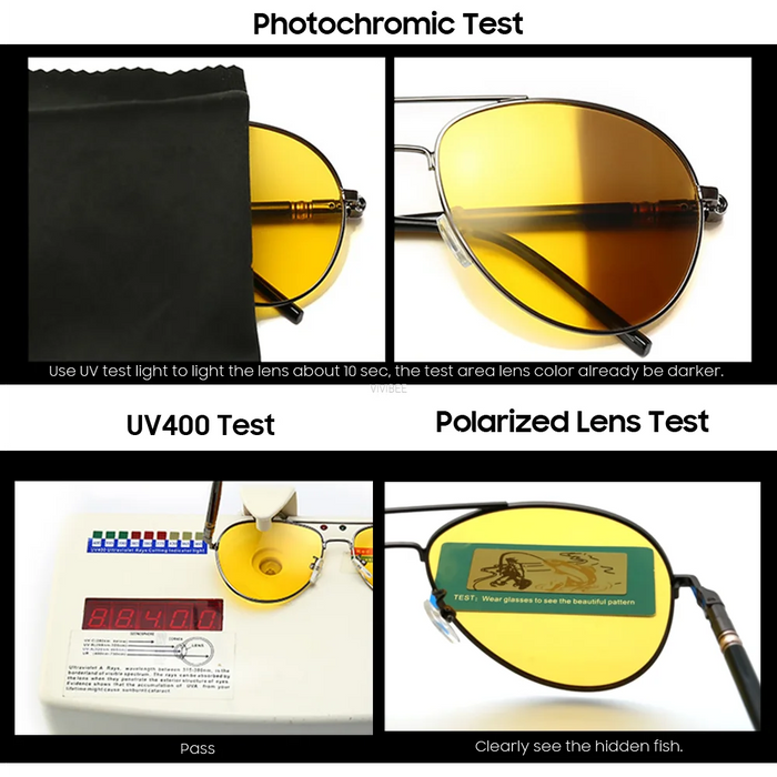 VIVIBEE Men Photochromic Night Vision Polarizing Sun Glasses Pilot Style Aluminum Women Polarized Driving Sunglasses Yellow