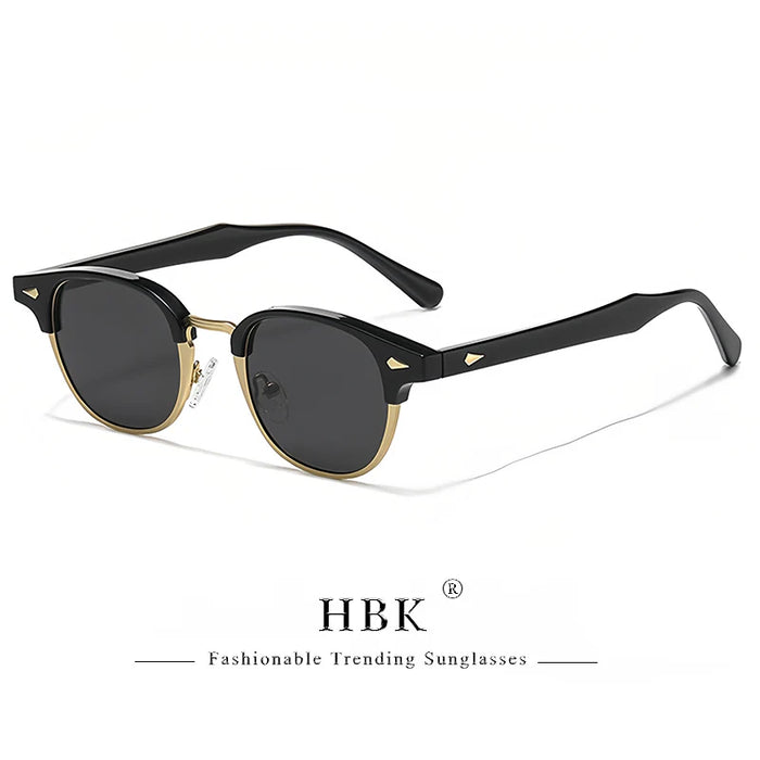 HBK Classic Men's Small Round Sunglasses Semi Frameless Metal Frame Design Sun Glasses Women's Business Outdoor Driving Eyewear