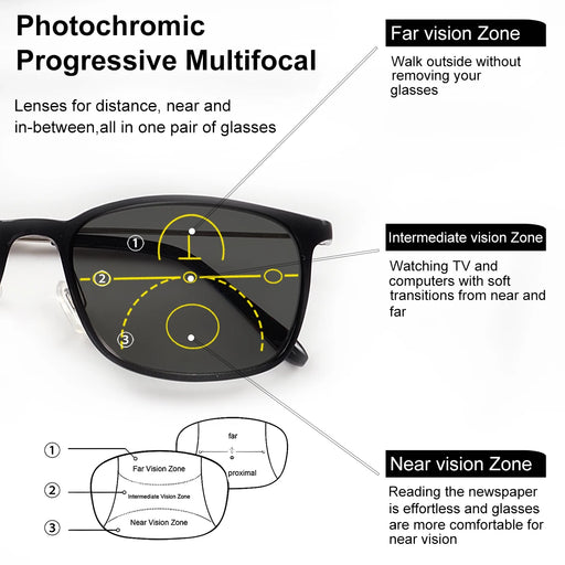 Gafas de lectura multifocales progresivas fotocromáticas para hombres y mujeres, patillas flexibles, antiluz azul, gafas presbicia para ordenador