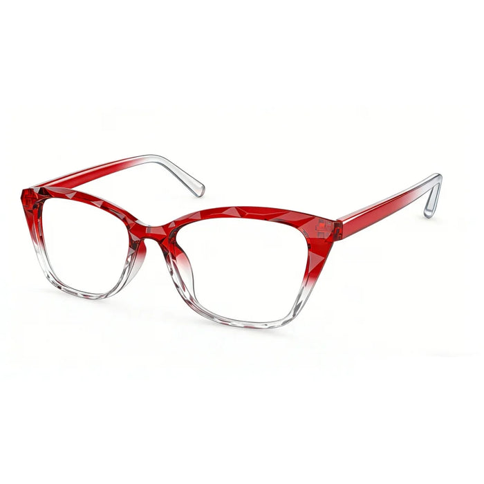 MODFANS Gradient Cat-Eye Polygonal Blue Light-Blocking Reading Glasses, Geometrically Cut Clear PC, for Women, +0.5 to +4.0.