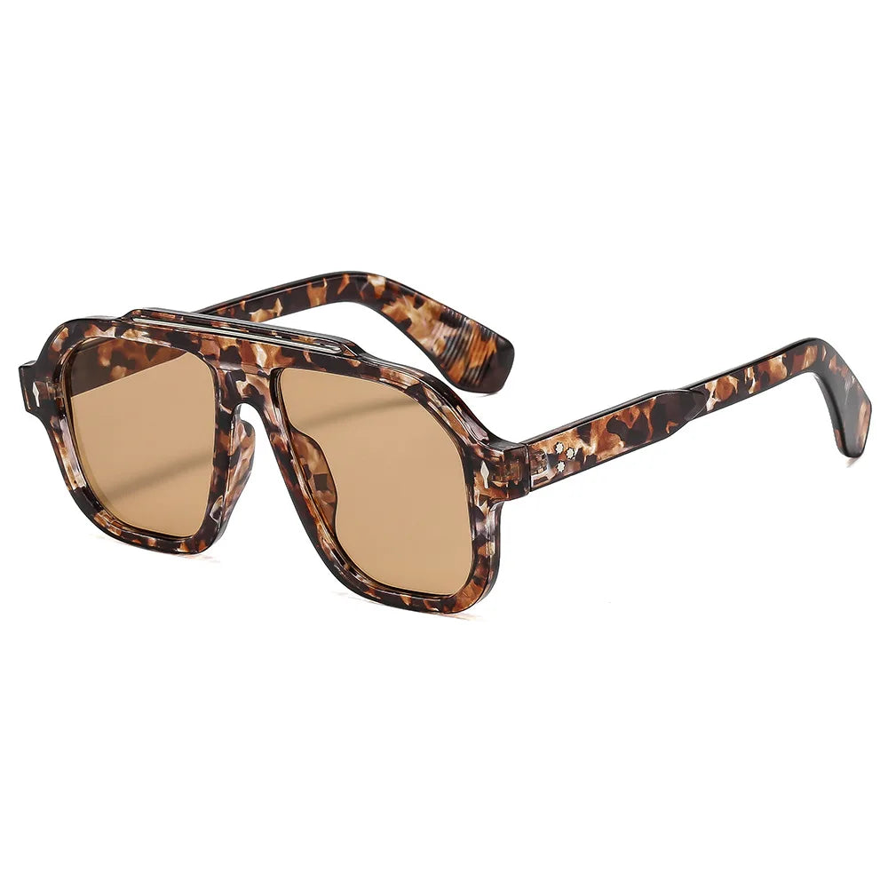 New Retro Leopard Square Frame Women Sunglasses Y2K Luxury Brand Personality Rivet Frame Design Outdoor Punk Men Glasses UV400