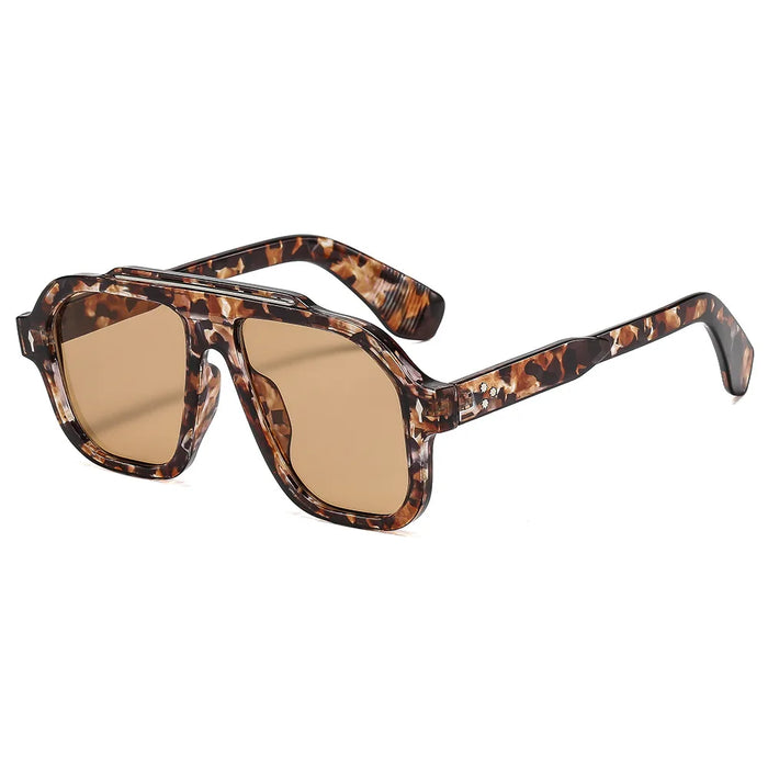 New Retro Leopard Square Frame Women Sunglasses Y2K Luxury Brand Personality Rivet Frame Design Outdoor Punk Men Glasses UV400