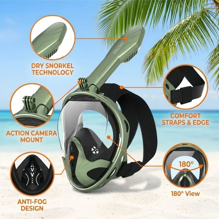 XIAOTREE Full Face Snorkel Mask with Detachable Camera Mount,Snorkeling Swimming Diving Mask Wide View Anti-Fog Anti