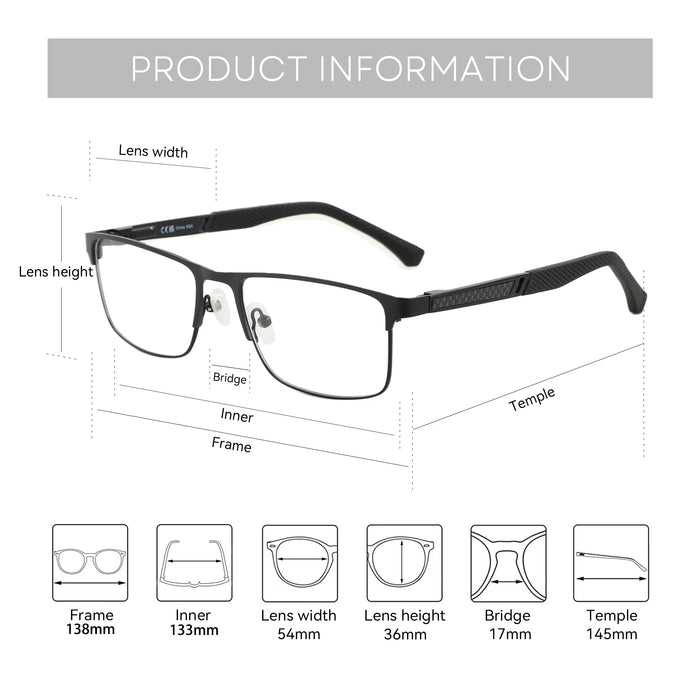 ZENOTTIC Anti Blue Light Reading Glasses for Men Computer Readers Trendy Square High-quality Metal Frame Anti Glare Presbyopic