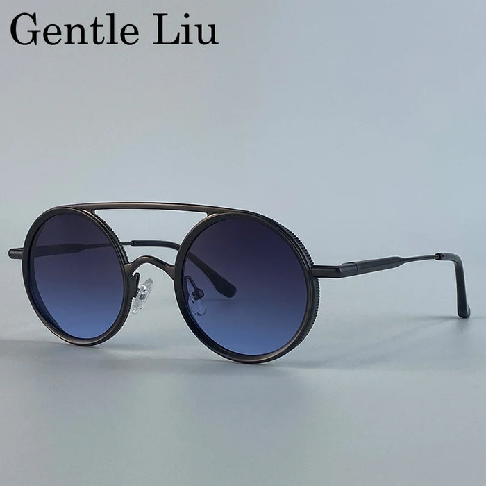 Steampunk Round Double Beam Sunglasses Men 2026 Luxury Brand Trendy Punk Metal Frame Sun Glasses For Male Driving UV400 Eyewear
