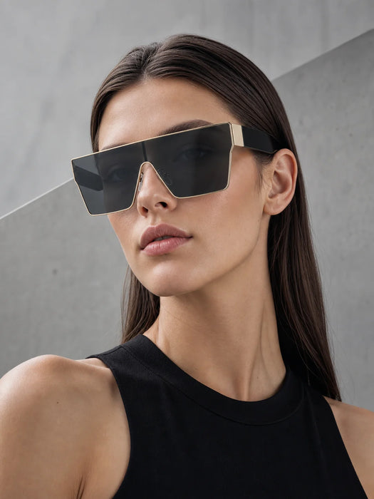 Lunettes de soleil carrées à grande monture Y2K pour hommes et femmes, monture en métal, branches larges, verres de couleur unie, lunettes de soleil tendance hip-hop
