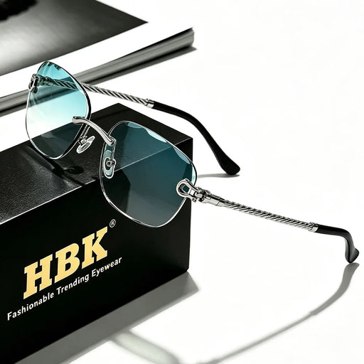 HBK Gafas de Sol Vintage sin Montura para Hombre, Diseño de Lujo, Corte Ondulado, Metálicas, para Mujer, Viajes, Compras, Gafas de Sol UV400