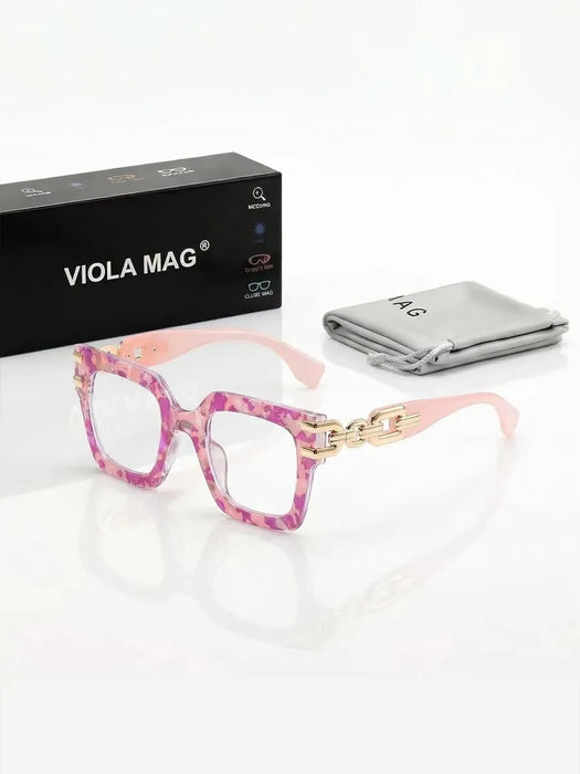 VIOLA MAG Grandes lunettes de lecture carrées avec chaîne, anti-lumière bleue, pour les trajets quotidiens et la photographie de rue, avec étui et