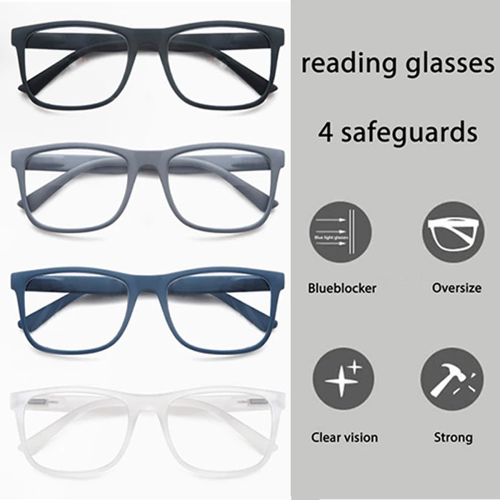 Lunettes de lecture extra-larges pour hommes et femmes. Monture carrée classique. Lunettes anti-lumière bleue avec verres de prescription.