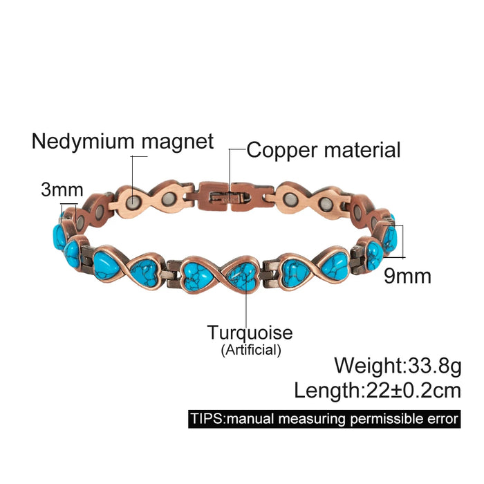 Vinterly Pure Copper Bracelet Magnetic Therapy 22cm Vintage Artificial Turquoise Benefits Chain Link Jewelry Blue Stones Magnets