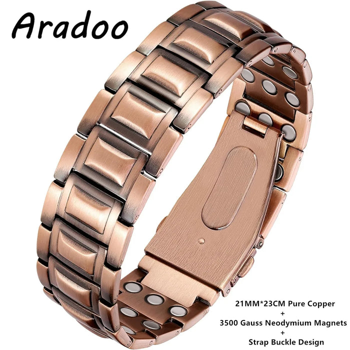 ARADOO Premium Copper Bracelet for Men with 3X Strength,Magnetic Therapy Cross Wristband Jewelry Gifts