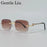 Rimless Square Sunglasses Men 2026 Luxury Brand Cut Edge Eyewear Trendy Leopard Head Sunglass For Male Punk Metal Frame Shades