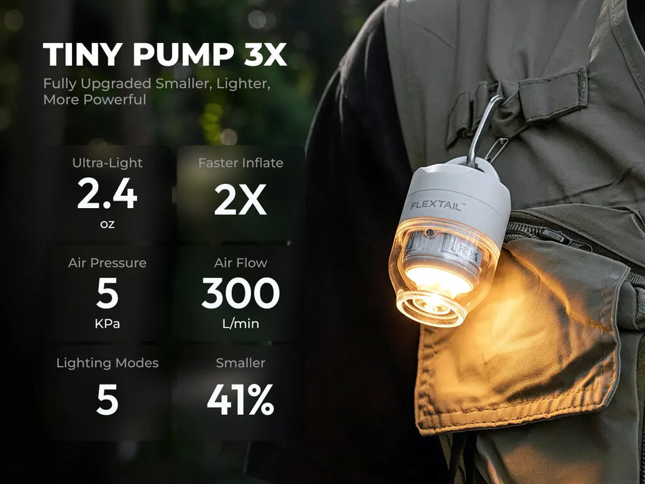 FLEXTAIL TINY PUMP 3X - 5kPa Ultra-Light Portable Air Pump, 5-Mode Camping Lamp, Multi-Purpose for Camping & Travel