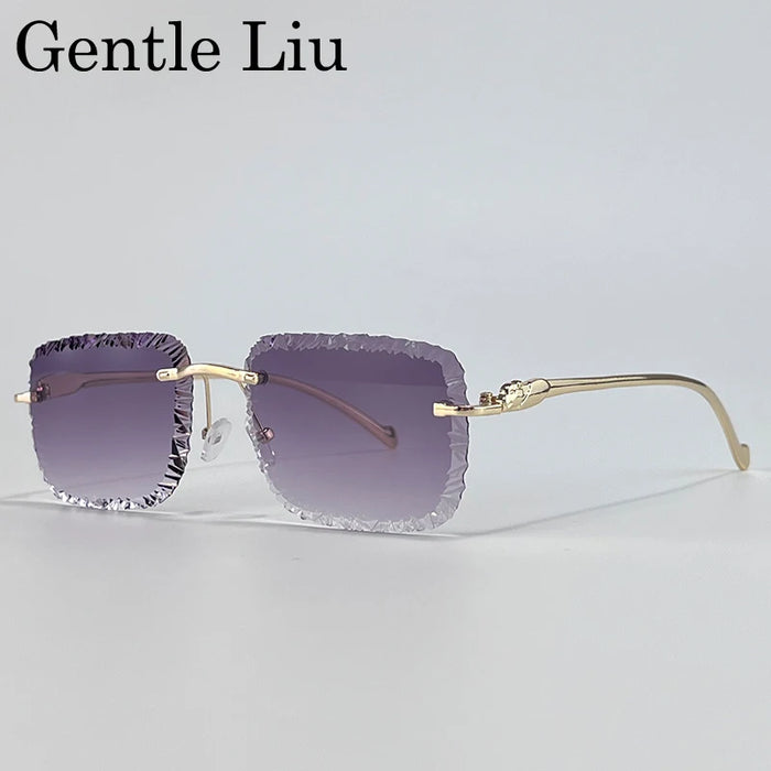 Gafas de sol de moda cuadradas sin montura estilo punk para hombre 2025 de marca de lujo con borde cortado sin marco gafas de sol para hombre con cabeza de leopardo