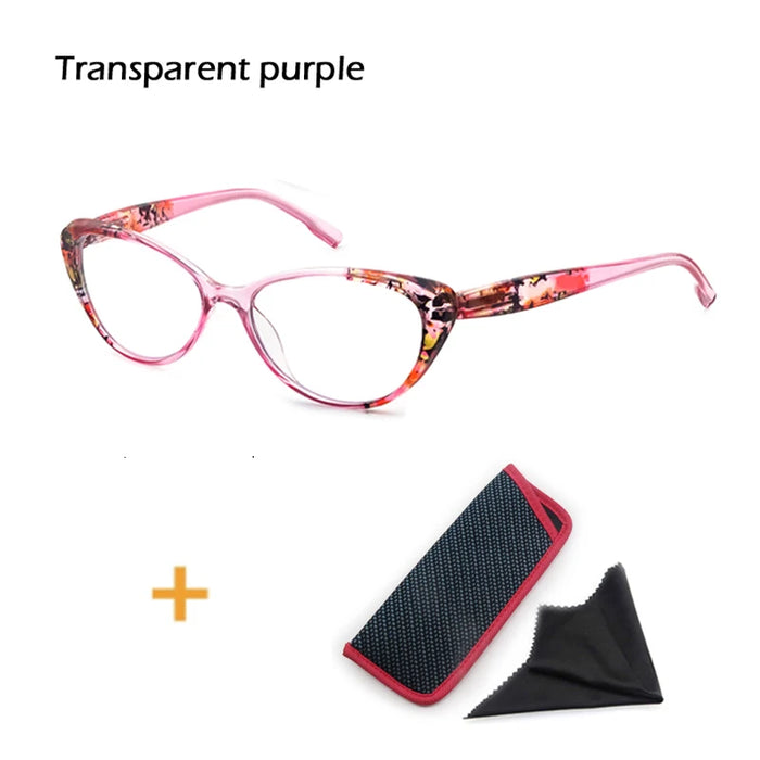 Cat's Eye Women's Anti-Blue Light Reading Glasses,, Floral Pattern Fashion Lightweight Frame, Diopter +0 ~ +4.5
