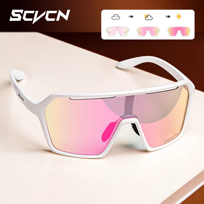SCVCN Fashion Color Photochromic Cycling Glasses Outdoor Running Sunglasses Men MTB Cycling Sunglasses Women Road Bike Glasses