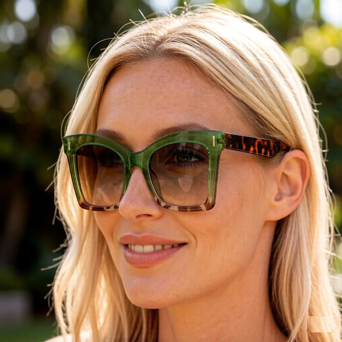 Ins Popular Square Sunglasses Women Men Vintage Rivets Punk Female GREEN Shades UV400 Fashion Male Sun Glasses