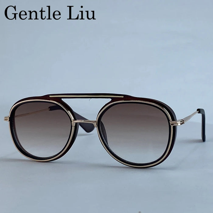 Steampunk Round Sunglasses Men 2026 Luxury Brand Vintage Oval Punk Sunglass Metal Frame Double Beam Eyewear Trendy UV400 Shades