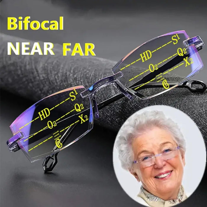 1PC New Diamond-cut Bifocal Progressive Reading Glasses Ultralight Rimless Men Blue Light Blocking Multifocal Eyewear +0~+4.0