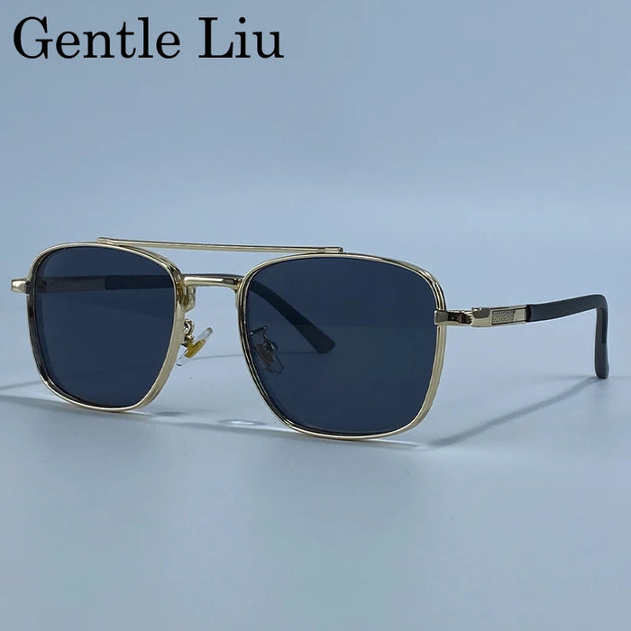 2026 Luxury Square Sunglasses Men Retro Double Bridge Metal Frame Driving Eyewear Vintage Sun Glasses For Male Outdoor Shades