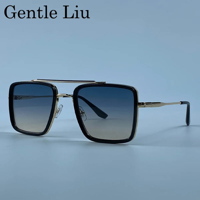 Oversized Steampunk Square Metal Sunglasses Men 2026 Luxury Designer Vintage Double Bridge Sun Glasses Retro Driving Eyewear