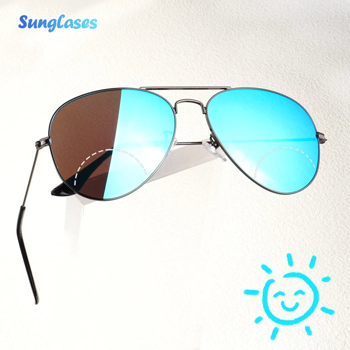 ZOZOTOMI Bifocal Reading Glasses Sunglasses Men Women Pilot Metal Frame Dual Focus Presbyopic Spectacles Coating Lens UV400