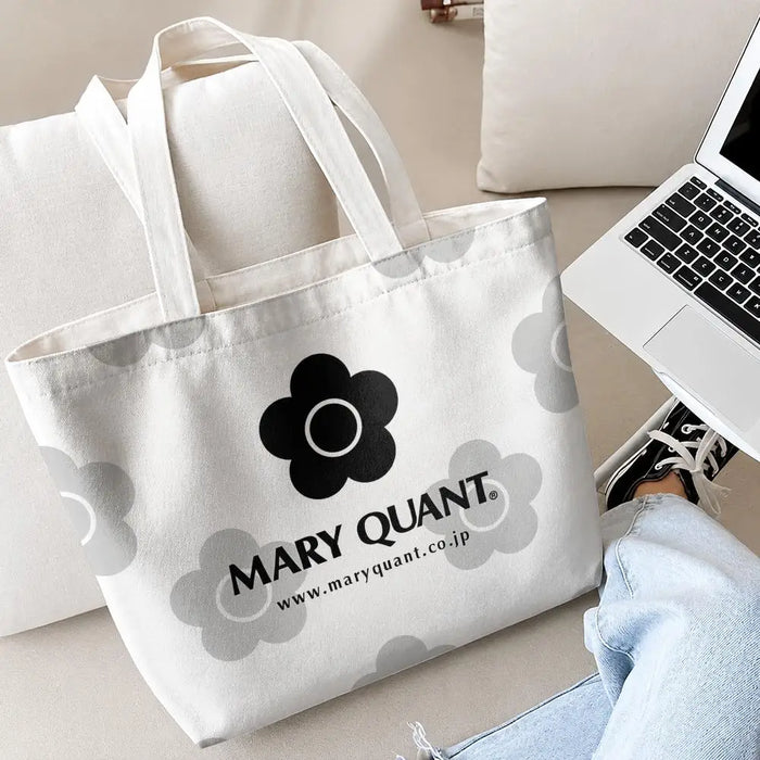 Fashion M-Mary Quant Storage Bags 2-Piece Canvas Tote Bag Set with Zipper Pouch Large Capacity Shopping Travel Bag