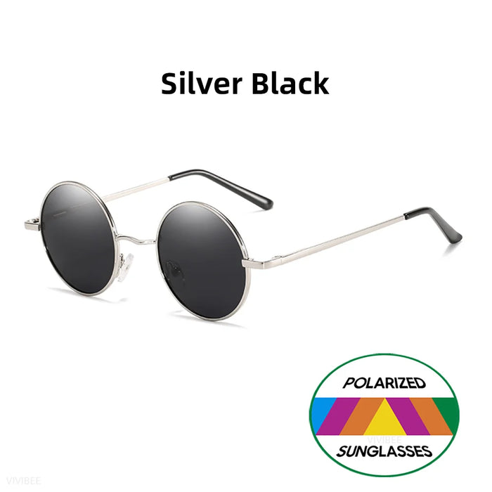VIVIBEE Lunettes de soleil classiques polarisées rondes en métal pour femmes, décontractées, rétro UV400, pour hommes, noires, tendance 2026