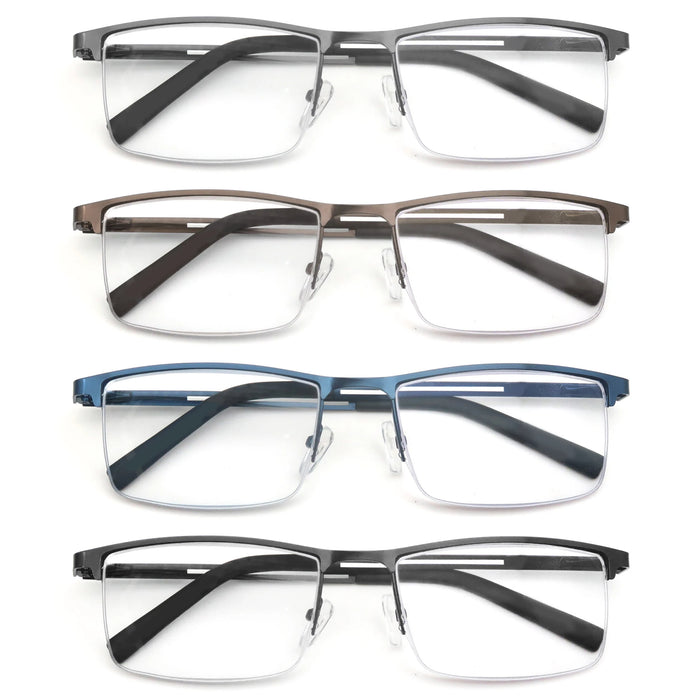 Blue Light Reading Glasses Men Computer Readers Anti Glare Metal Frame with Spring Hinge UV400 Protection Eye Strain Relief