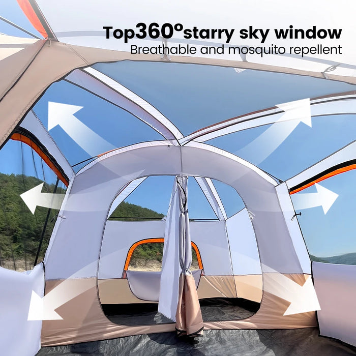 Outdoor Camping Family Tent 3-12 Person Double Layers Oversize 2 Rooms Thickened Rainproof Outdoor Family Camp Tour Equipment