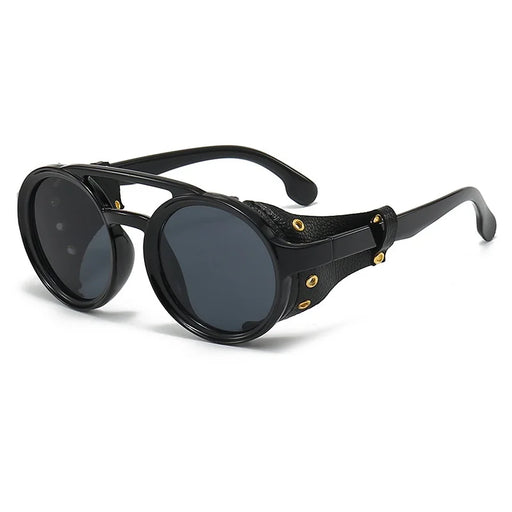 Gafas de sol PUNK de piloto para hombre y mujer, diseño de marca de lujo, redondas, estilo Steampunk, de cuero, vintage, Oculos UV400 Gafas