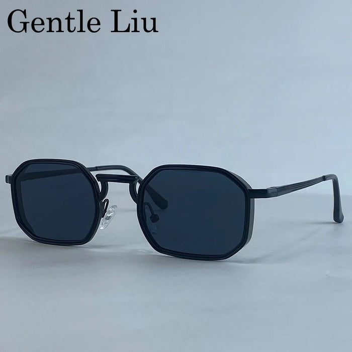 Steampunk Classic Rectangle Sunglasses Men 2026 Luxury Brand Punk Polygon Metal Frame Sun Glasses For Male Driving Eyewear Shade